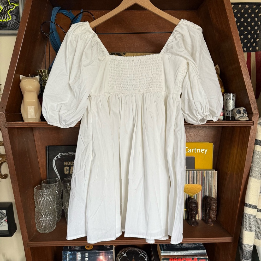 Abercrombie & Fitch - Emerson Poplin Puff Sleeve White Mini Dress Women’s Small - Picture 5 of 6